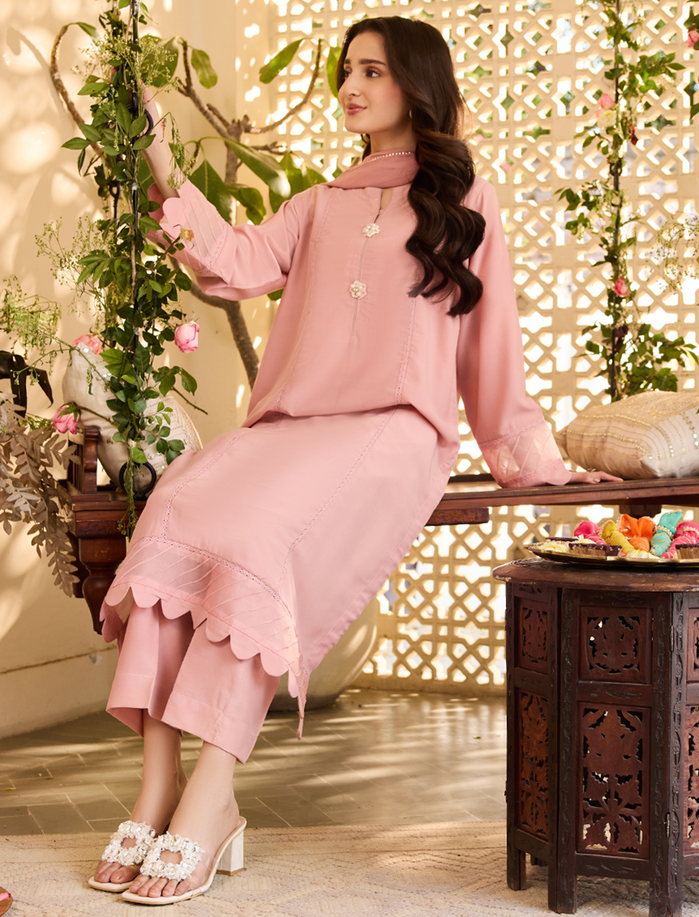 2Pc Grip Silk-Embellished-PINK