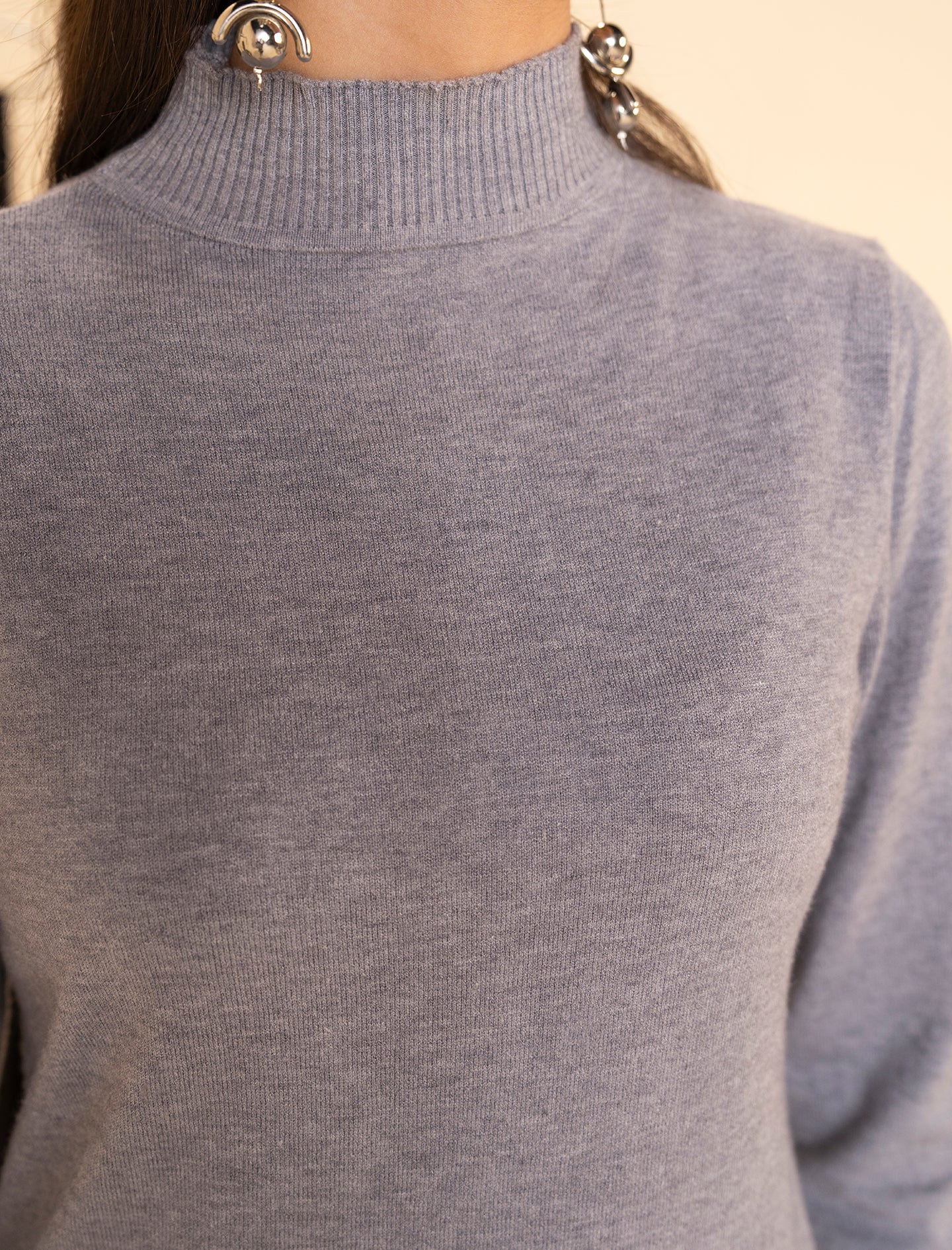 Grey Mock Neck Midi Sweater