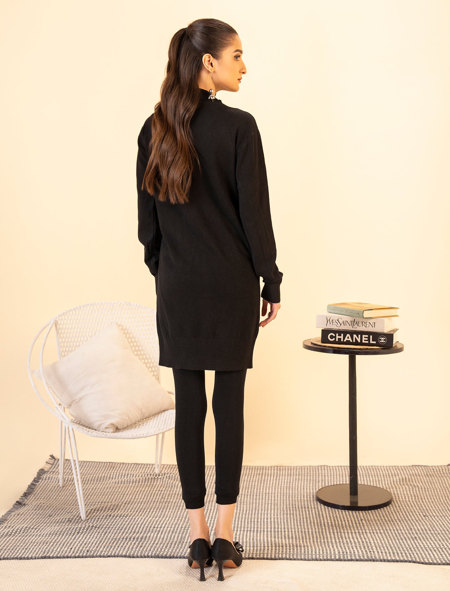 Black Mock Neck Midi Sweater