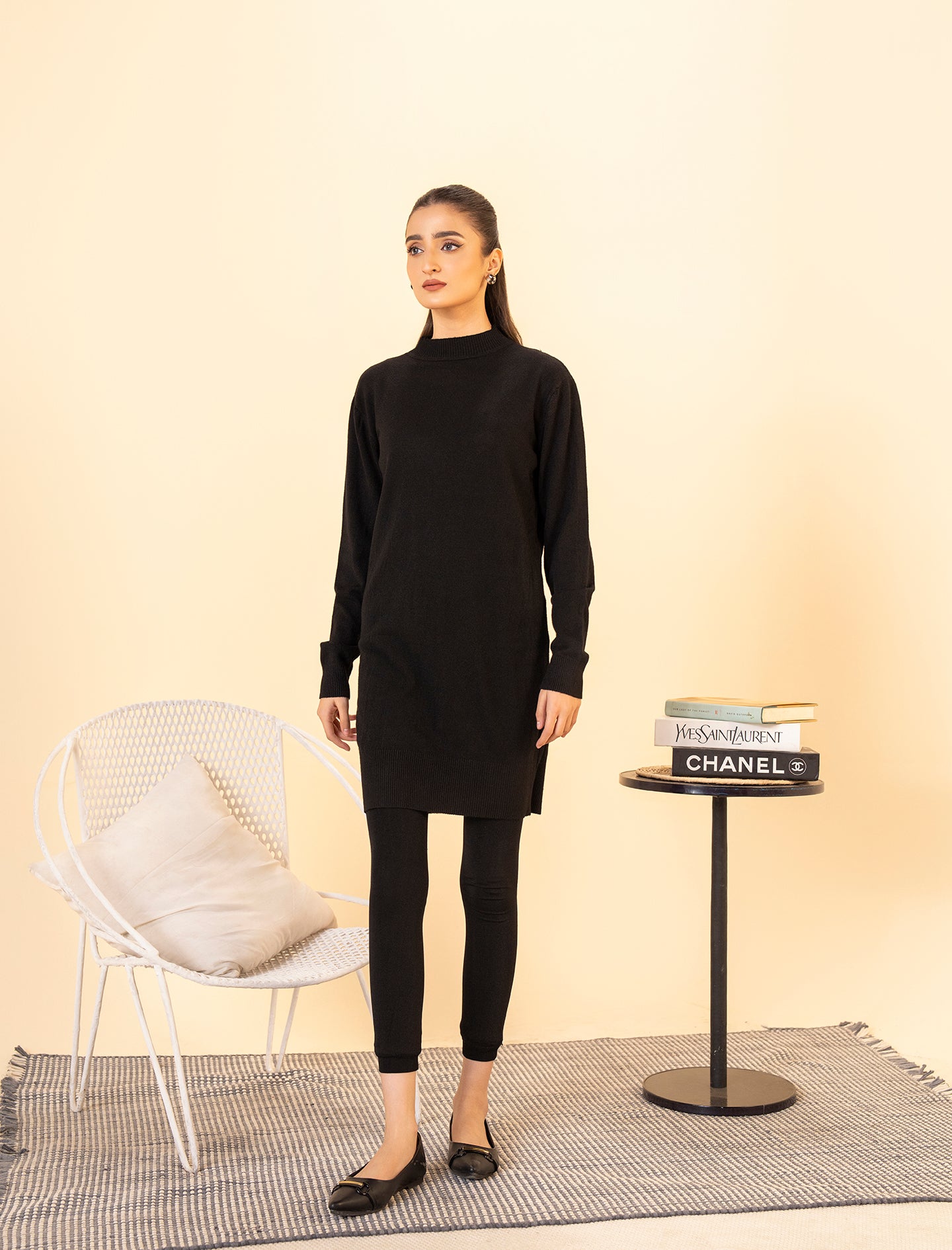 Black Mock Neck Midi Sweater