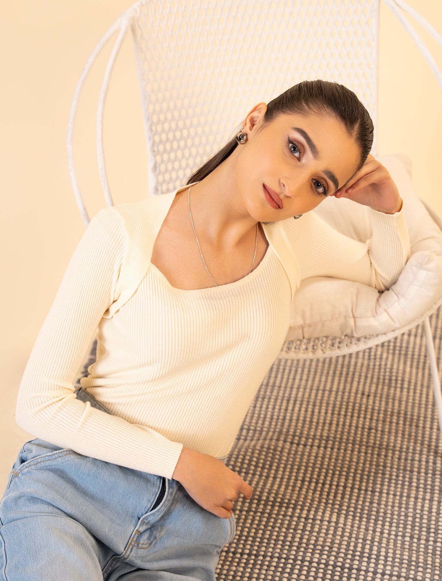 Beige Ribbed Sweater