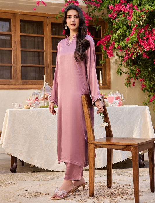 2Pc Shamoze Silk-Embellished-MAUVE PINK
