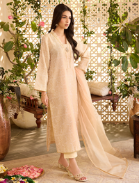 Jacquard Kurta-Embellished-BEIGE
