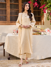 Jacquard Kurta-Embellished-BEIGE