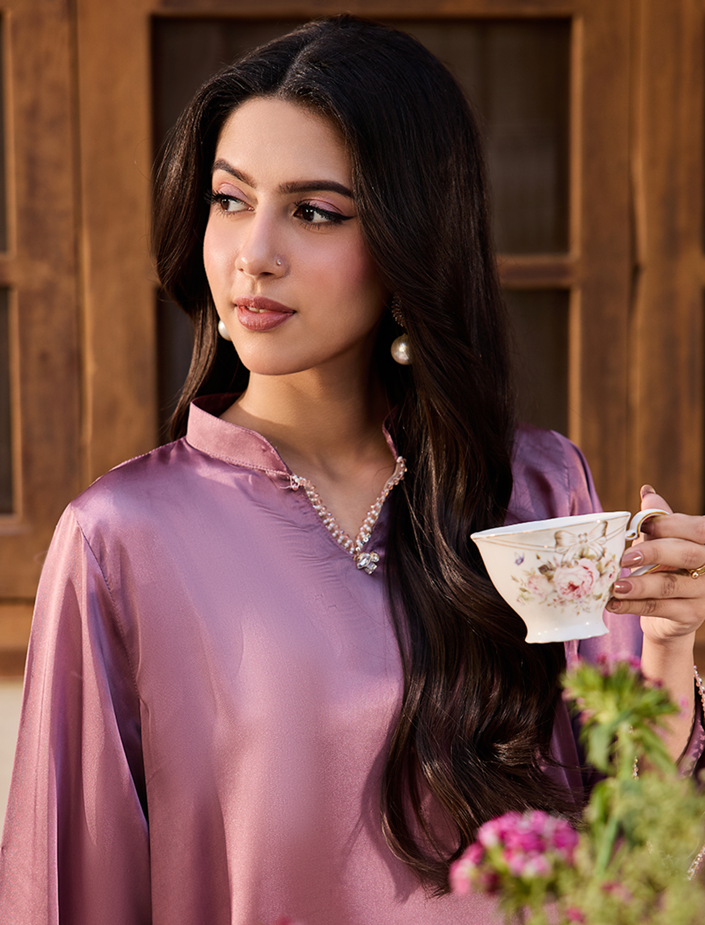 2Pc Shamoze Silk-Embellished-MAUVE PINK