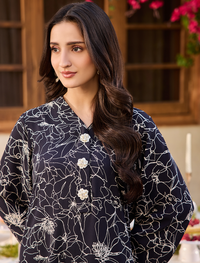 Printed Georgette Long Shirt-NAVY