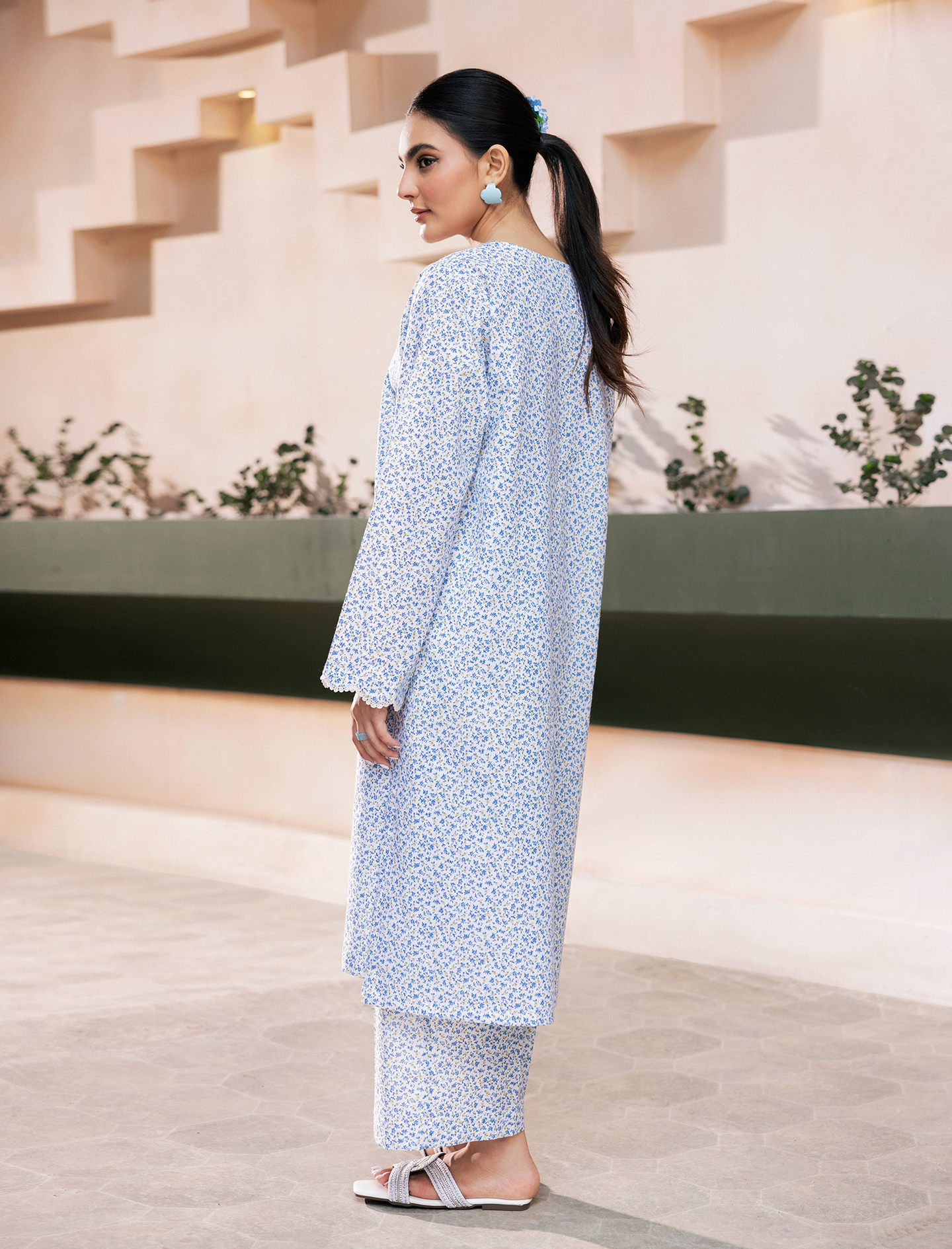 2Pc Printed Dense Floral-BLUE