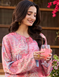 Printed Silk Long Shirt-PINK