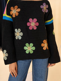 Black Flower Motif Sweater
